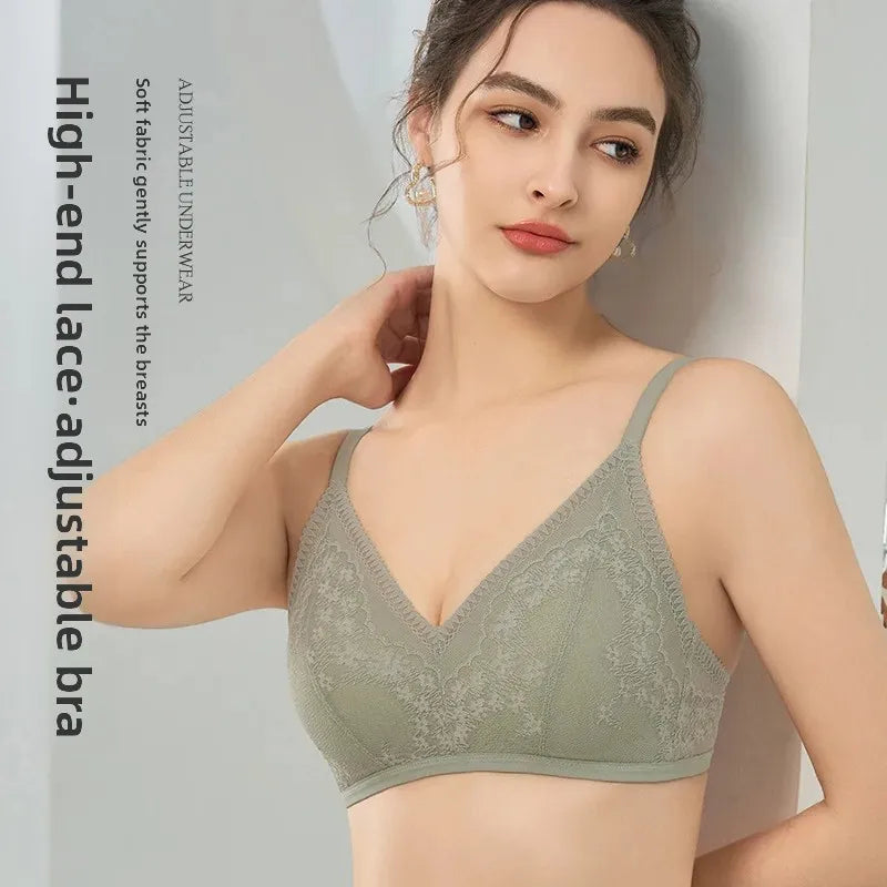 Wireless Lace Bra Women Comfortable Beautiful Back Small Chest Gather Lift No Steel Ring Top Push up Anti Sagging Underwear