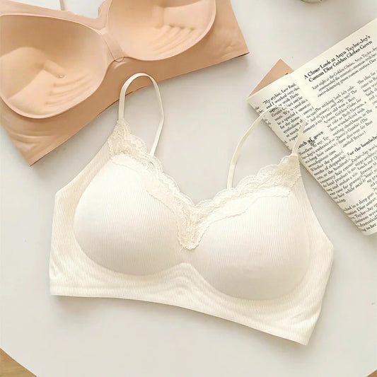 Women's Comfortable Thin Strap Breathable Wire Free Thin Soft Lace Push-Up Bra Nylon Sexy Women Sport Bra