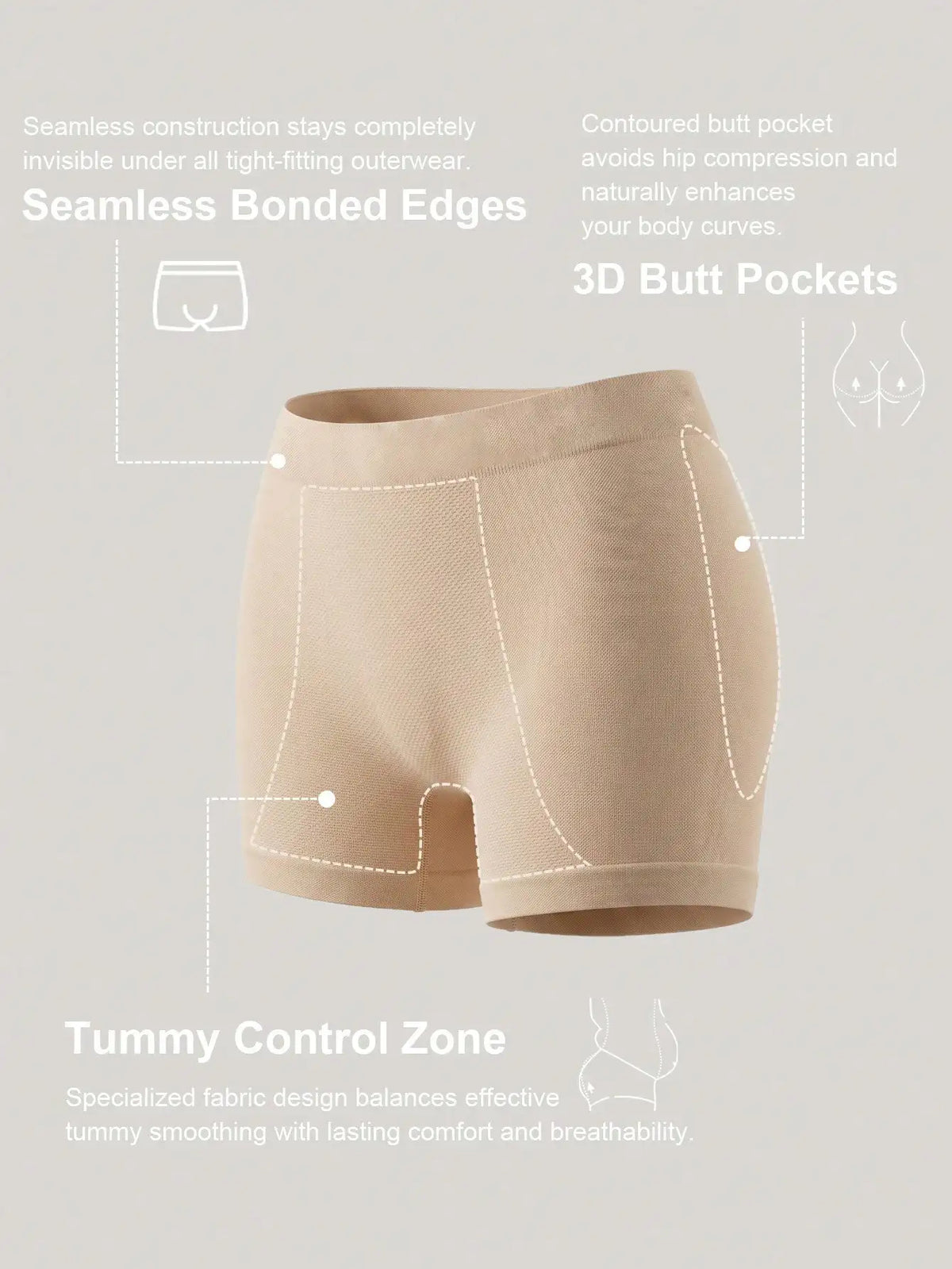 Seamless Body Shaper Pantie Low Waist Tummy Control Boyshort Breathable Comfortable