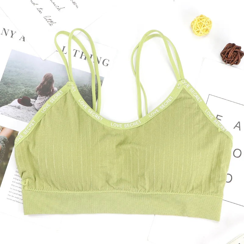 New Candy Colors English Letter Shoulder Strap Beautiful Back and Chest Wrapping Nylon Women's Bras