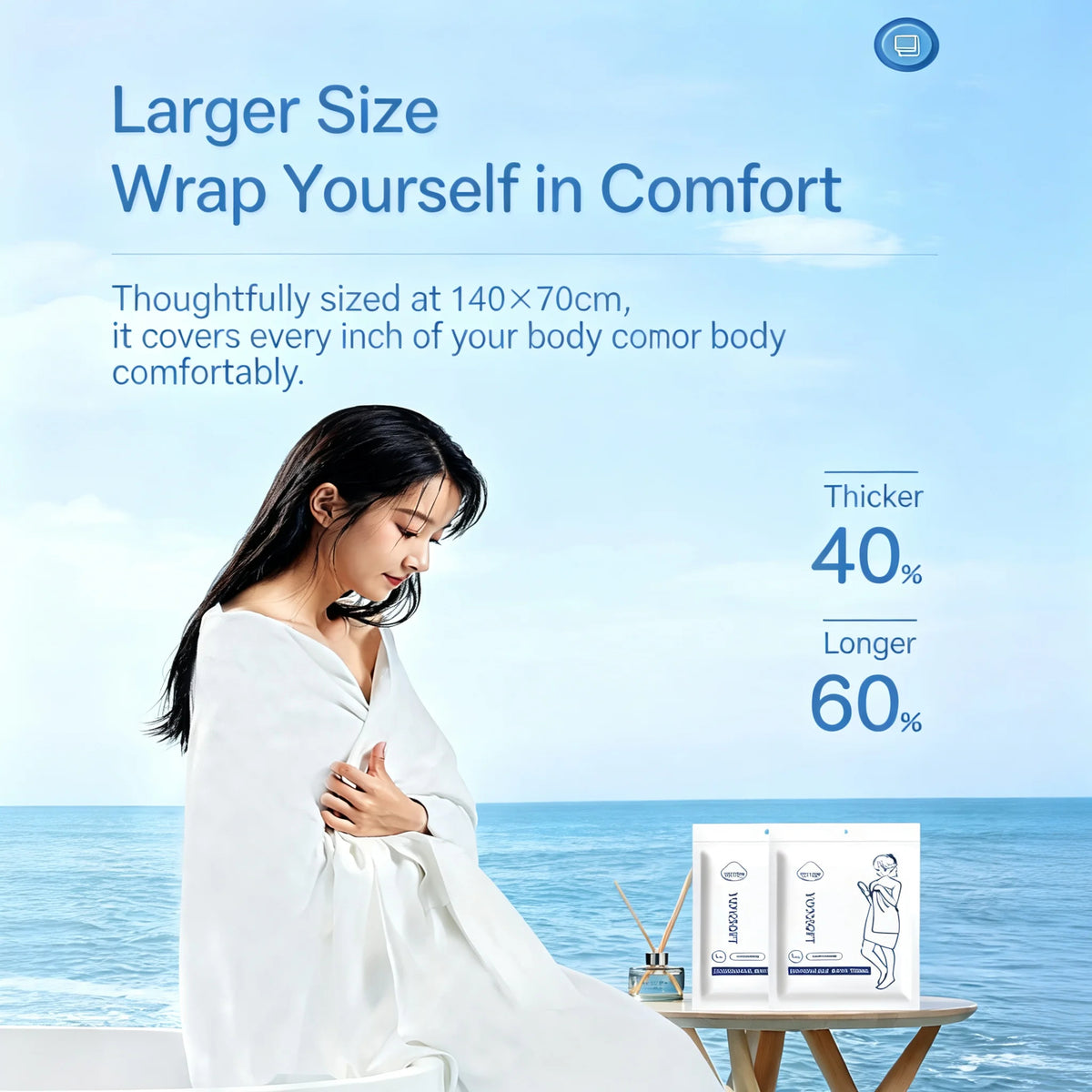Disposable Bath Towel 70×140 CM | Soft 3D EF Texture | Dry & Wet Use | Travel Bath Towel