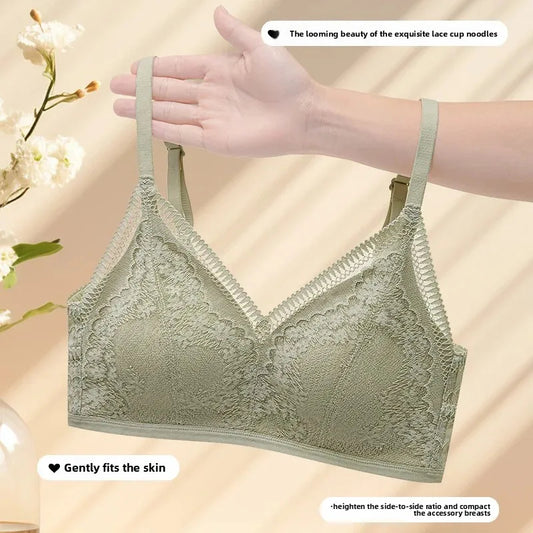 Wireless Lace Bra Women Comfortable Beautiful Back Small Chest Gather Lift No Steel Ring Top Push up Anti Sagging Underwear