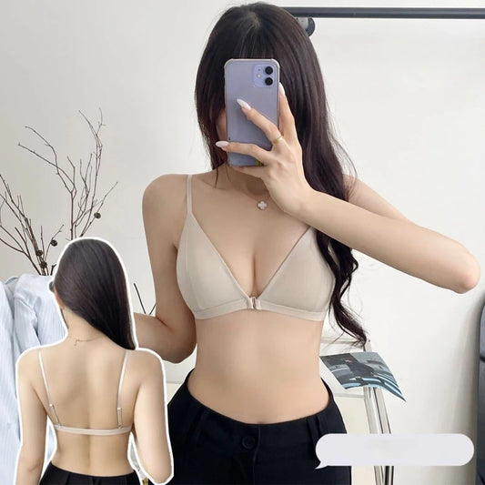 French Triangle Cup Women's Underwear Sexy Thin Strap Bra Cover with Front Buckle Design Summer Beauty Back Set for Gathered Bra