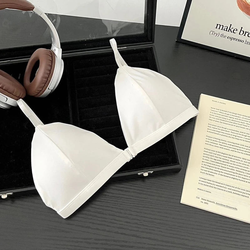 French Triangle Cup Women's Underwear Sexy Thin Strap Bra Cover with Front Buckle Design Summer Beauty Back Set for Gathered Bra