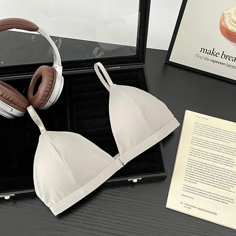 French Triangle Cup Women's Underwear Sexy Thin Strap Bra Cover with Front Buckle Design Summer Beauty Back Set for Gathered Bra