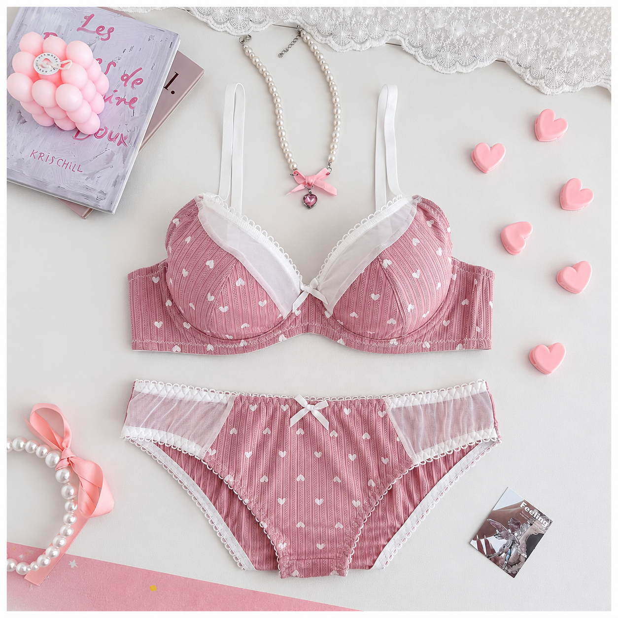 Roze Heartjesprint Set