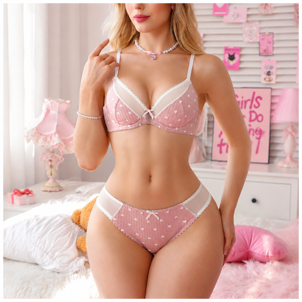 Roze Heartjesprint Set