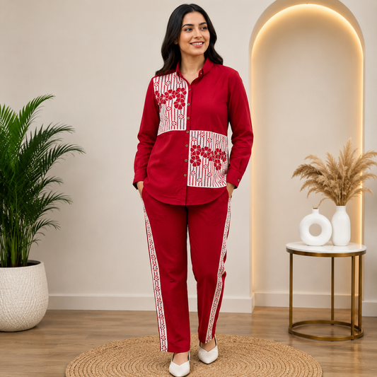 Women's Rust Floral Embroidered Co-Ord Set