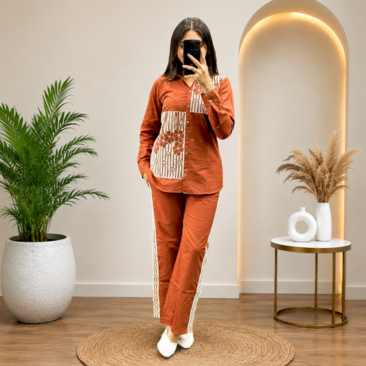 Women's Rust Floral Embroidered Co-Ord Set