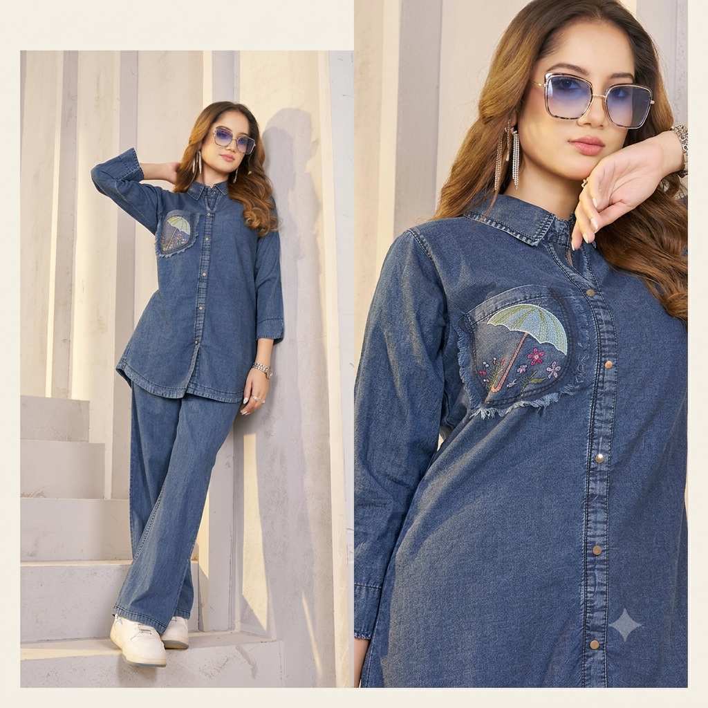 Embroidered Denim Co-ord Set