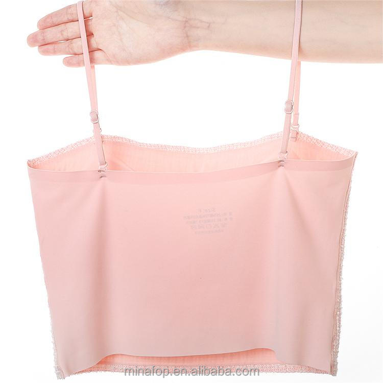 Women Camisole With Chest Pads Summer Thin Ice Silk Crop Tops Solid Color Female Sexy Sleeveless Tanks Top