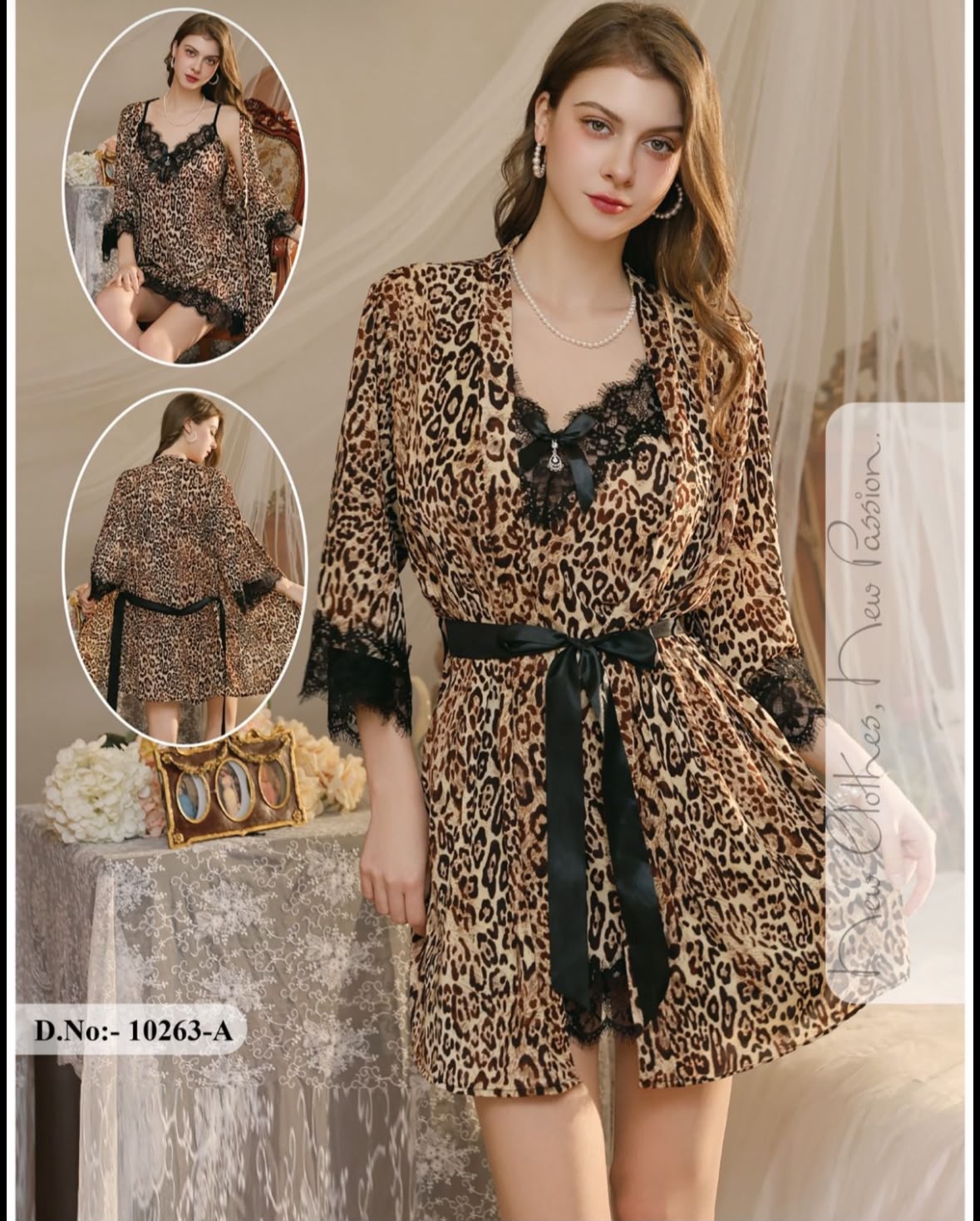 Leopard Print Lace-Trim Nightdress