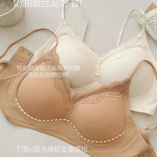 Women's Comfortable Thin Strap Breathable Wire Free Thin Soft Lace Push-Up Bra Nylon Sexy Women Sport Bra